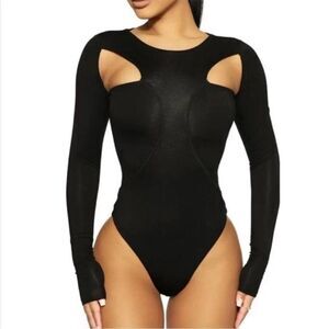 Naked Wardrobe Black Cutout Jersey Long Sleeve Bodysuit